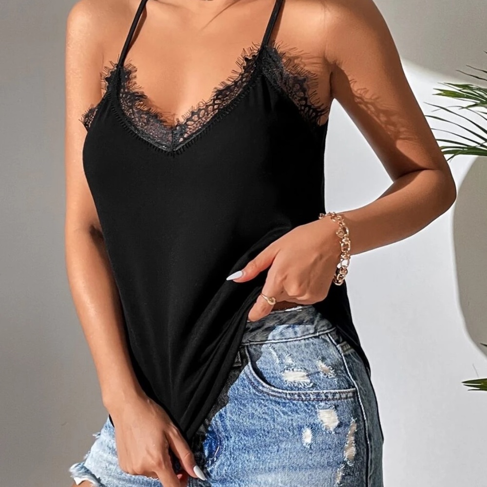 Black Eyelash Lace Sheer Back Top - Picture 4 of 4
